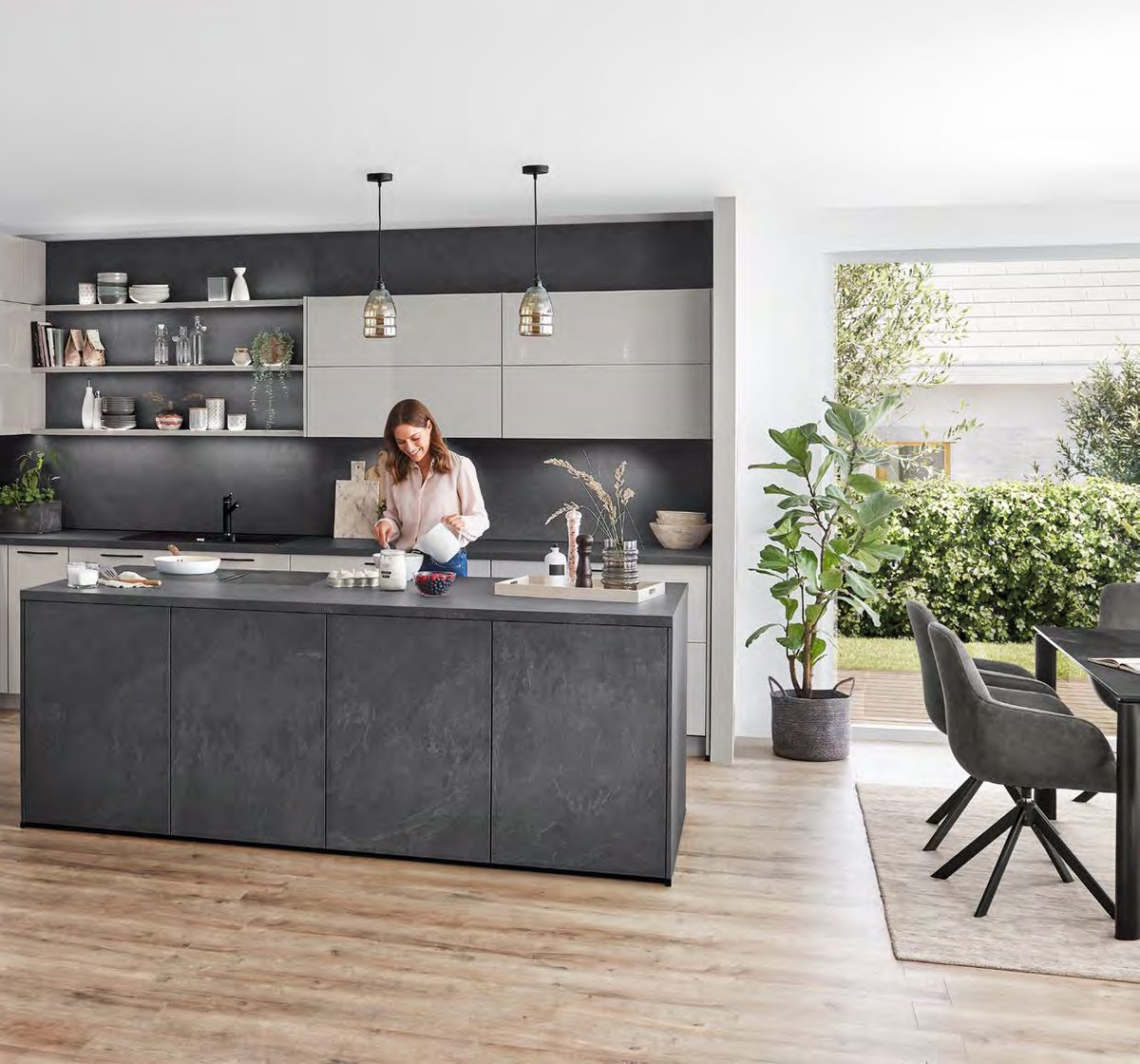 Cocina gris moderna a la medida en Cancún