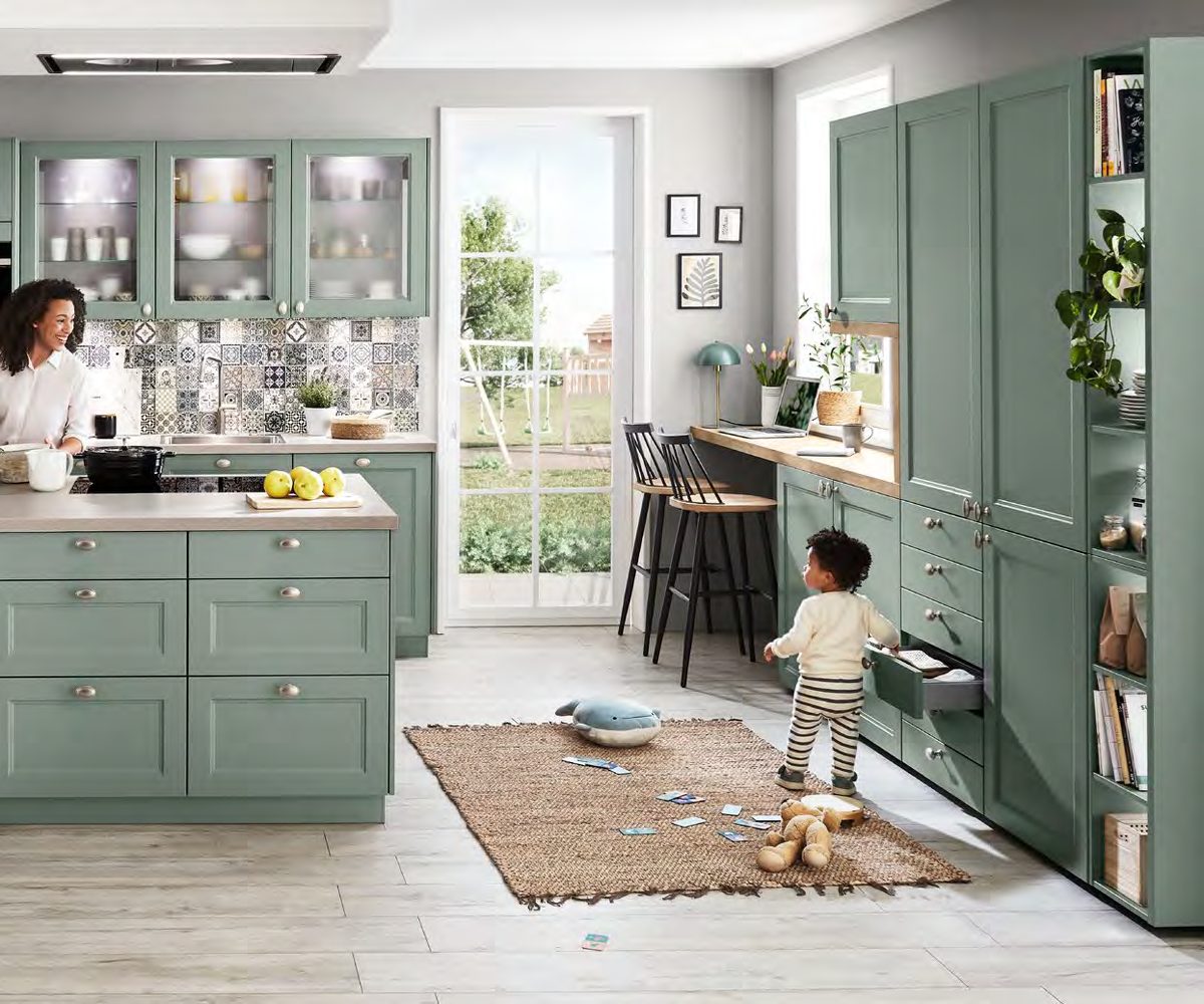 Cocina integral verde salvia estilo europeo